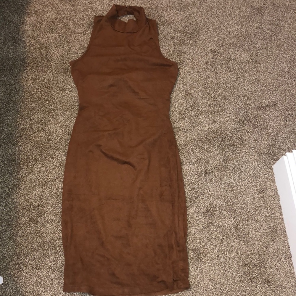 Brown suede midi dress